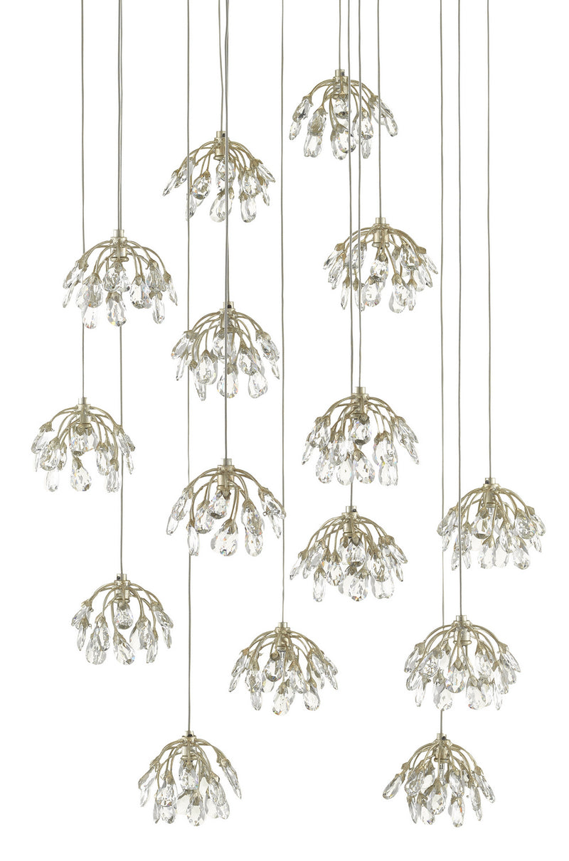 Currey and Company - 9000-0670 - 15 Light Pendant - Crystal Bud Collection - Crystal/ Contemporary Silver Leaf