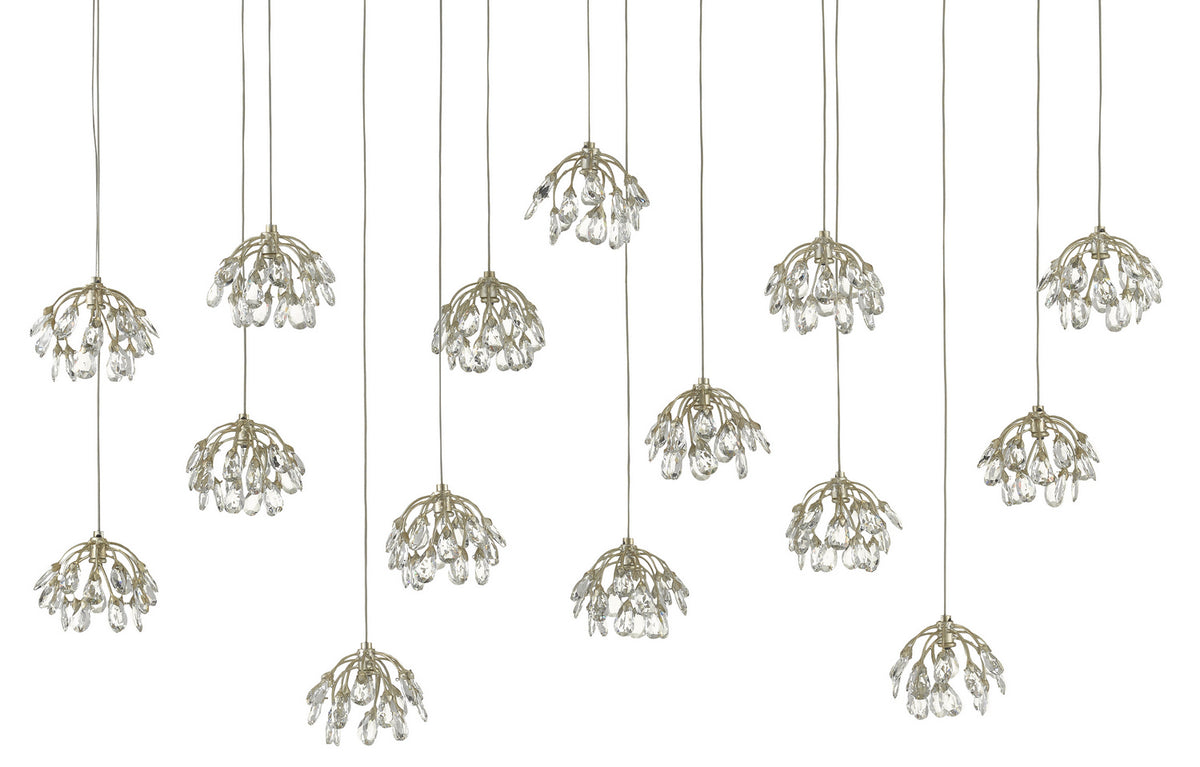 Currey and Company - 9000-0671 - 15 Light Pendant - Crystal Bud Collection - Crystal/ Contemporary Silver Leaf