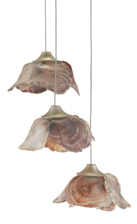 Currey and Company - 9000-0675 - Three Light Pendant - Catrice Collection - Natural Shell/Contemporary Silver Leaf