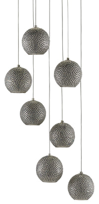 Currey and Company - 9000-0683 - Seven Light Pendant - Giro Collection - Blue/Nickel