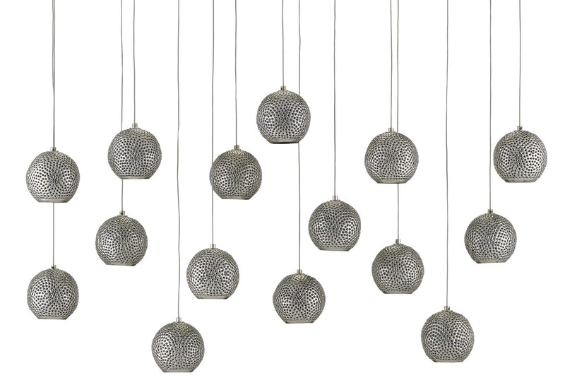 Currey and Company 15 Light Pendant from the Giro collection in Painted Silver/Nickel/Blue finish