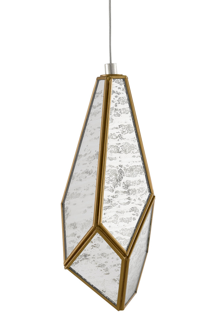 Currey and Company One Light Pendant from the Glace collection in Painted Silver/Antique Brass finish