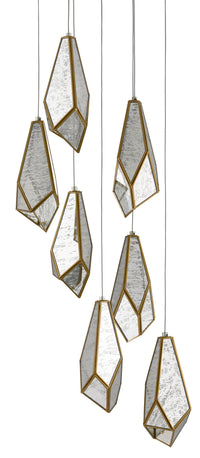 Currey and Company - 9000-0704 - Seven Light Pendant - Glace Collection - Raj Mirror/Antique Brass