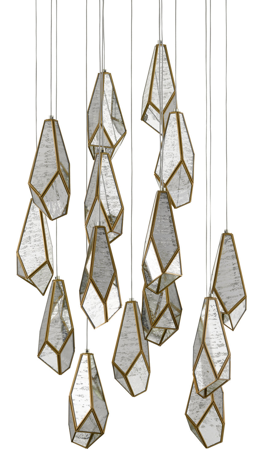 Currey and Company - 9000-0705 - 15 Light Pendant - Glace Collection - Raj Mirror/Antique Brass