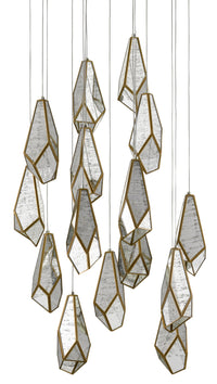 Currey and Company - 9000-0705 - 15 Light Pendant - Glace Collection - Raj Mirror/Antique Brass