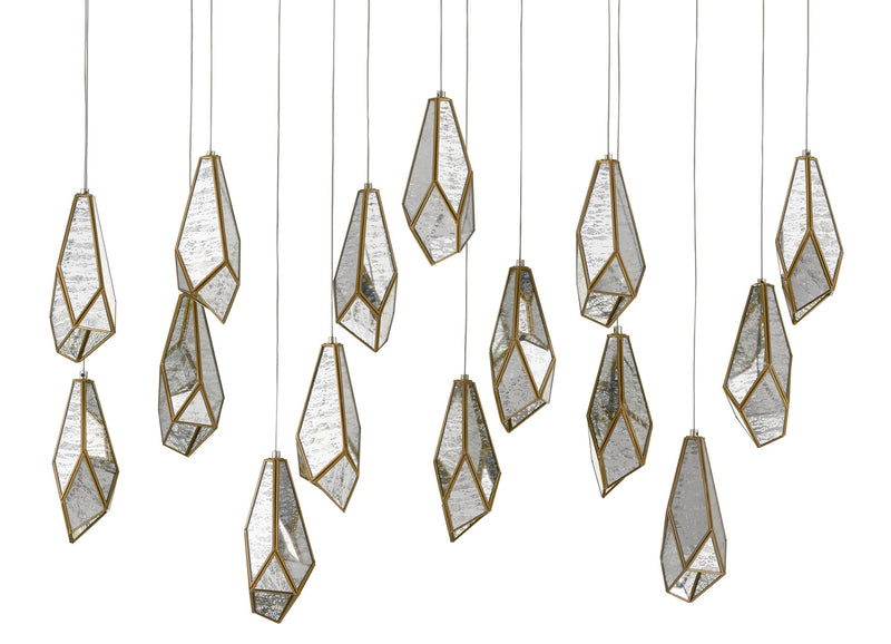 Currey and Company - 9000-0706 - 15 Light Pendant - Glace Collection - Raj Mirror/Antique Brass