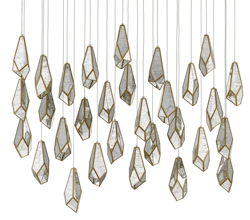 Currey and Company - 9000-0707 - 30 Light Pendant - Glace Collection - Raj Mirror/Antique Brass