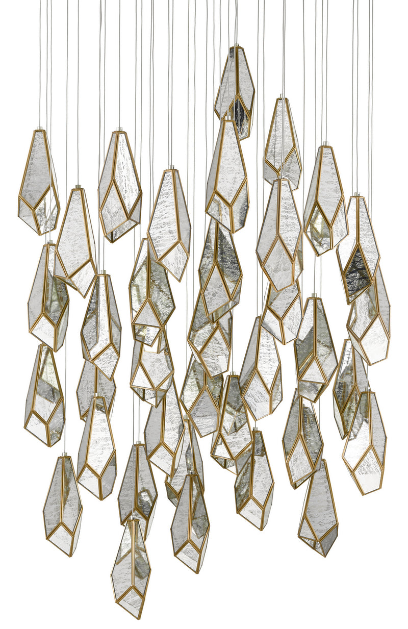 Currey and Company - 9000-0708 - 36 Light Pendant - Glace Collection - Raj Mirror/Antique Brass