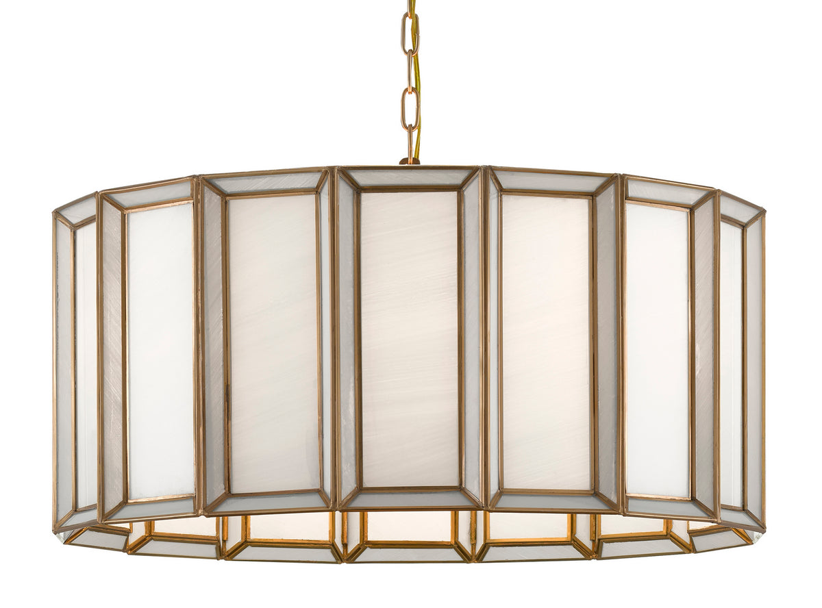 Currey and Company - 9000-0750 - Three Light Pendant - Daze Collection - Antique Brass/White