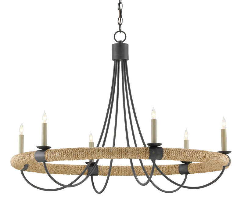 Currey and Company - 9000-0754 - Six Light Chandelier - French Black/Smokewood/Natural Abaca Rope