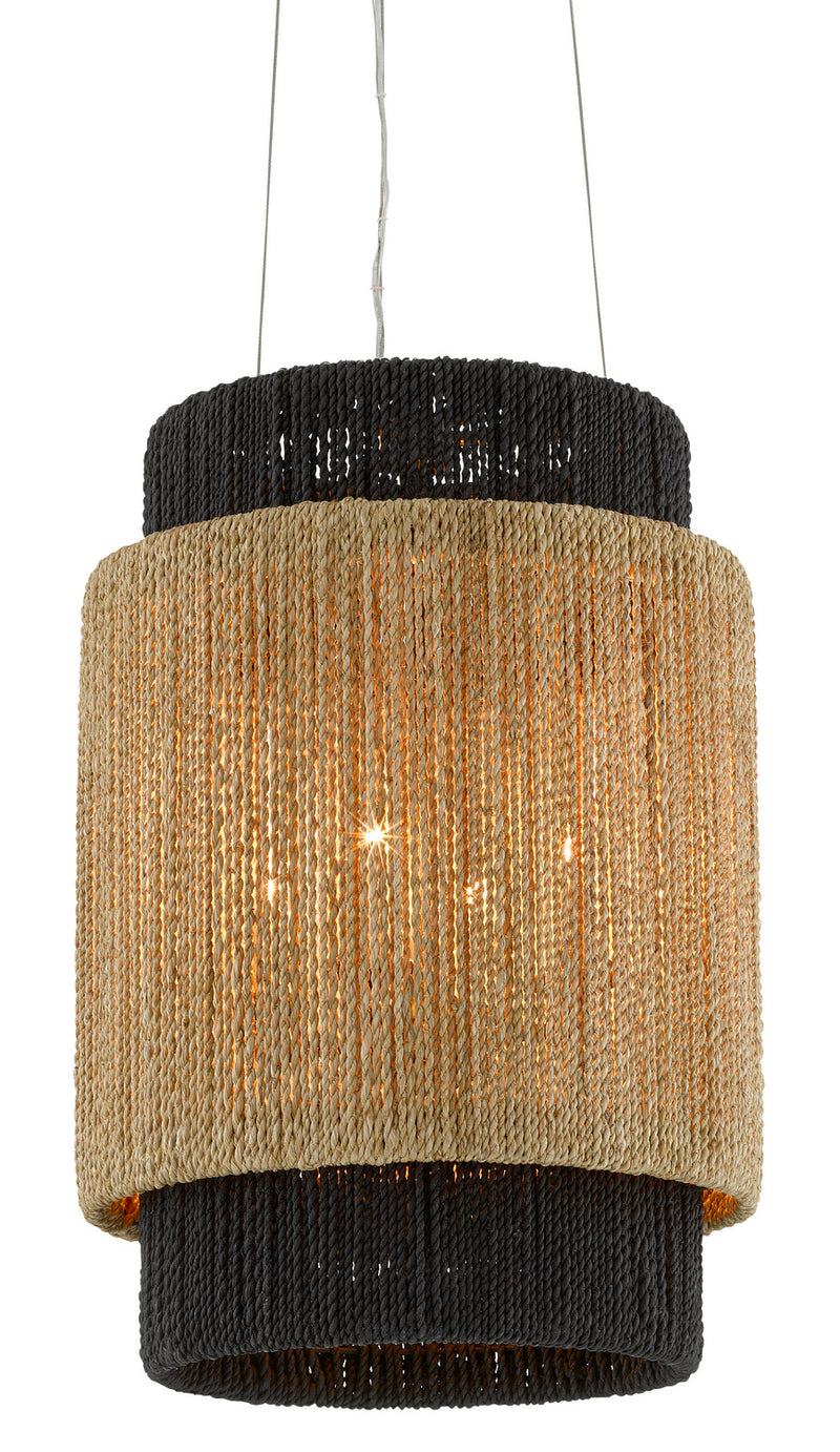 Currey and Company Four Light Chandelier from the Viewforth collection in Satin Black/Natural/Black/Smokewood finish