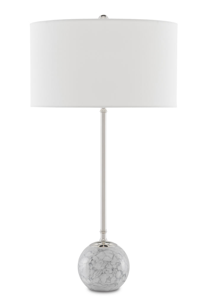 Currey and Company One Light Table Lamp from the Villette collection in Gray & White Veined Marble/Polished Nickel finish