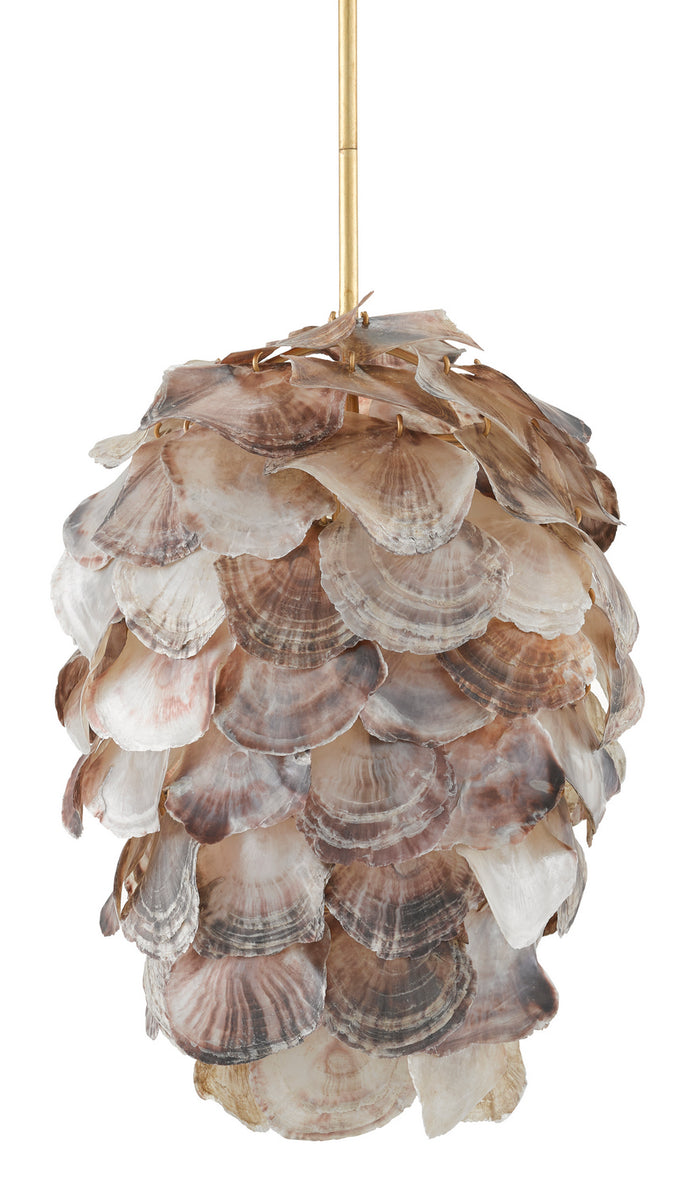 Currey and Company One Light Pendant from the Cruselle collection in Contemporary Gold Leaf/Painted Gold/Natural Shell finish