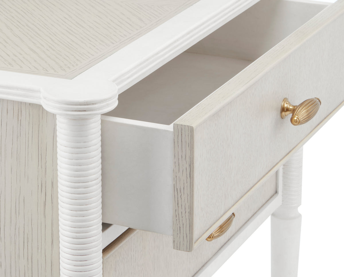 Currey and Company - 3000-0191 - Nightstand - Aster Collection - Off White/Fog/Brass