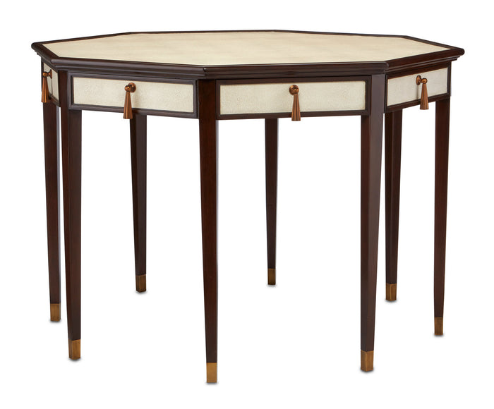 Currey and Company Entry Table from the Evie collection in Ivory/Dark Walnut/Brass finish