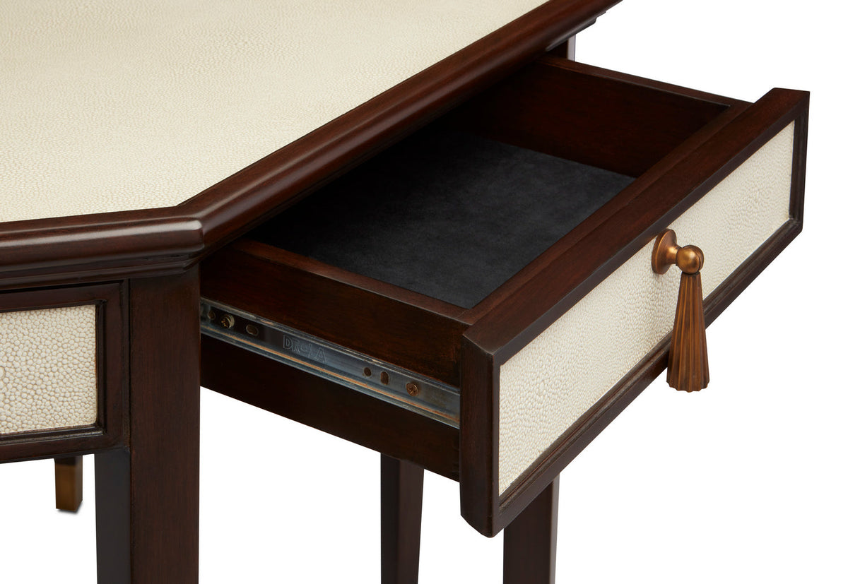 Currey and Company Entry Table from the Evie collection in Ivory/Dark Walnut/Brass finish