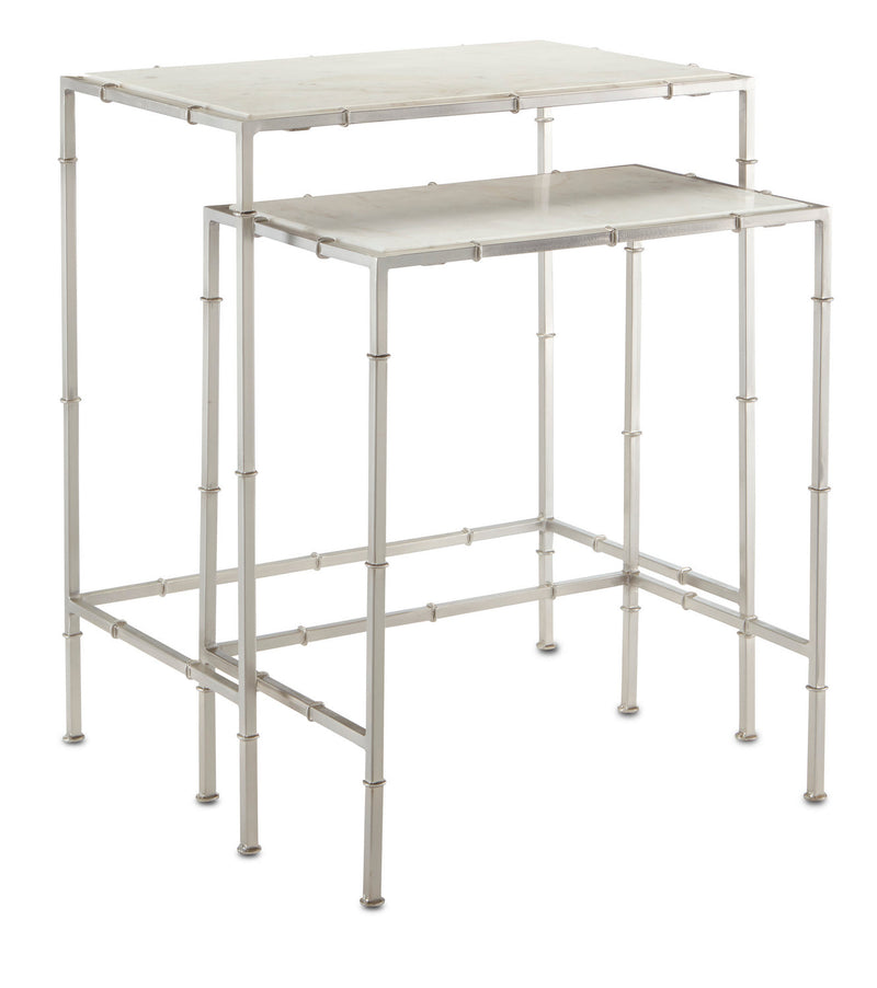 Currey and Company Nesting Table Set of 2 from the Harte collection in Nickel/White finish
