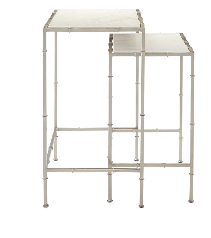 Currey and Company Nesting Table Set of 2 from the Harte collection in Nickel/White finish