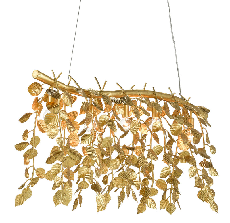 Currey and Company - 9000-0781 - Five Light Chandelier - Golden Eucalyptus Collection - Contemporary Gold Leaf