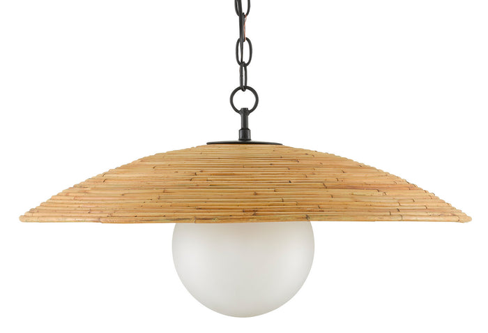 Currey and Company One Light Pendant from the Pembry collection in Satin Black/Natural Rattan finish