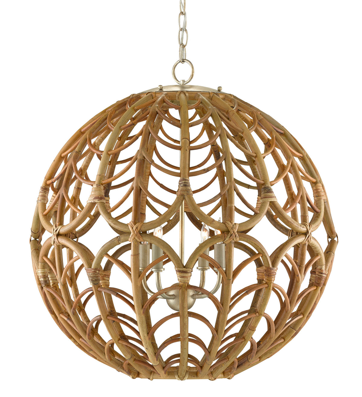 Currey and Company - 9000-0802 - Four Light Chandelier - Cape Verde Orb Chandelier - Silver Leaf/Smokewood/Natural