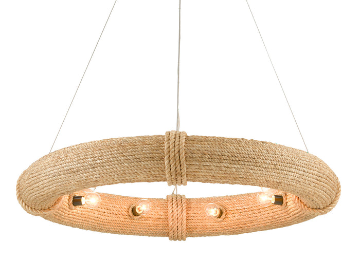 Currey and Company Eight Light Chandelier from the Portmeirion collection in Satin Black/Abaca Rope finish