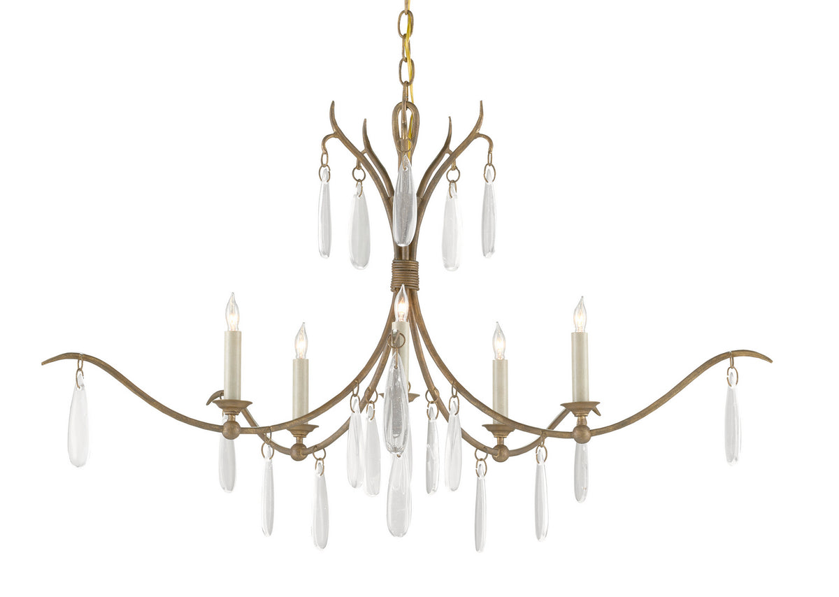 Currey and Company - 9000-0810 - Five Light Chandelier - Marshallia Collection - Rustic Gold/Faux Rock Crystal