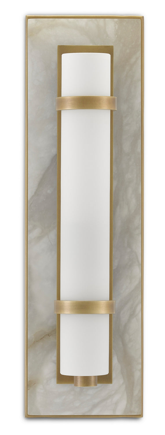 Currey and Company One Light Wall Sconce from the Bagno collection in Natural Alabaster/Antique Brass/Opaque/White finish