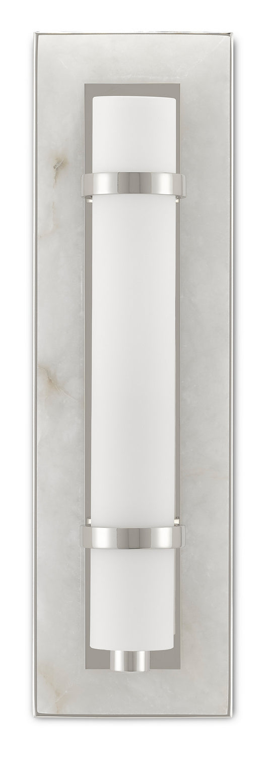 Currey and Company One Light Wall Sconce from the Bagno collection in Natural Alabaster/Polished Nickel/Opaque/White finish