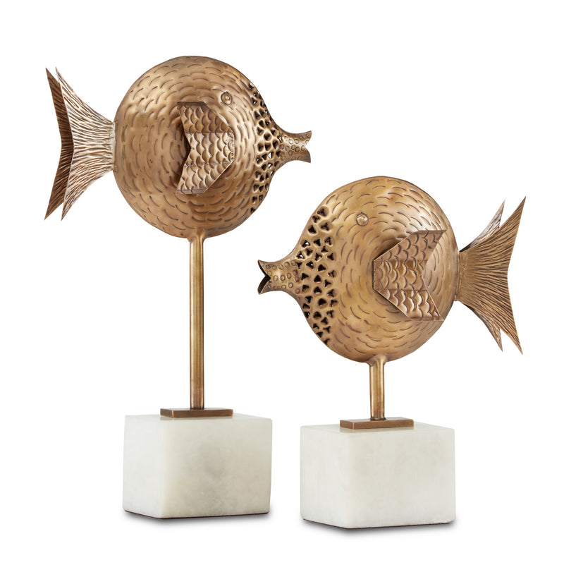 Currey and Company - 1200-0513 - Fish Set of 2 - Cici Brass Fish Set of 2 - Antique Brass/White