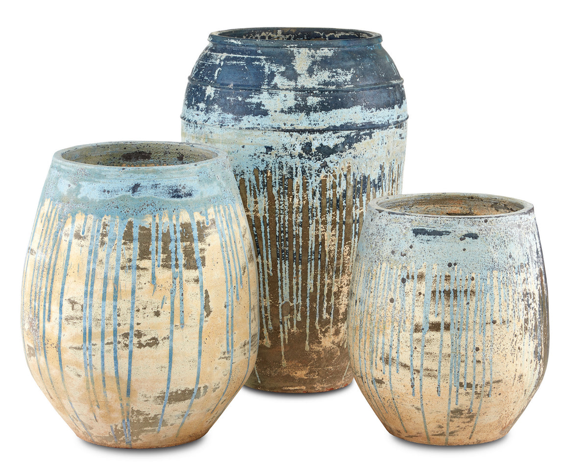 Currey and Company - 2200-0006 - Planter - Sicilia Collection - Antique White / Blue Drip