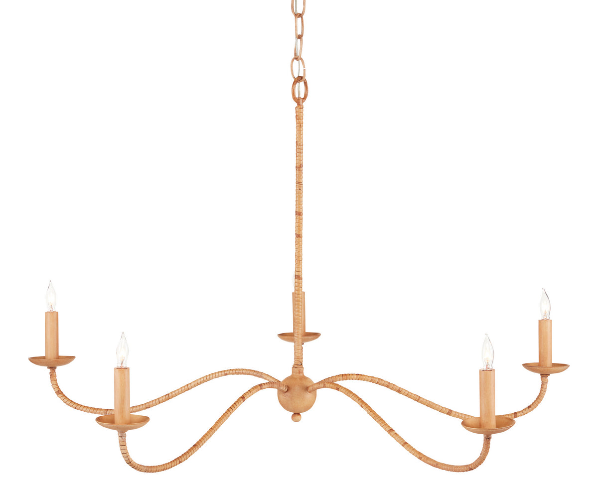 Currey and Company - 9000-0848 - Five Light Chandelier - Saxon Collection - Saddle Tan/Natural Rattan