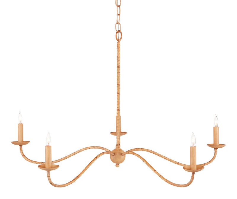 Currey and Company - 9000-0848 - Five Light Chandelier - Saxon Collection - Saddle Tan/Natural Rattan