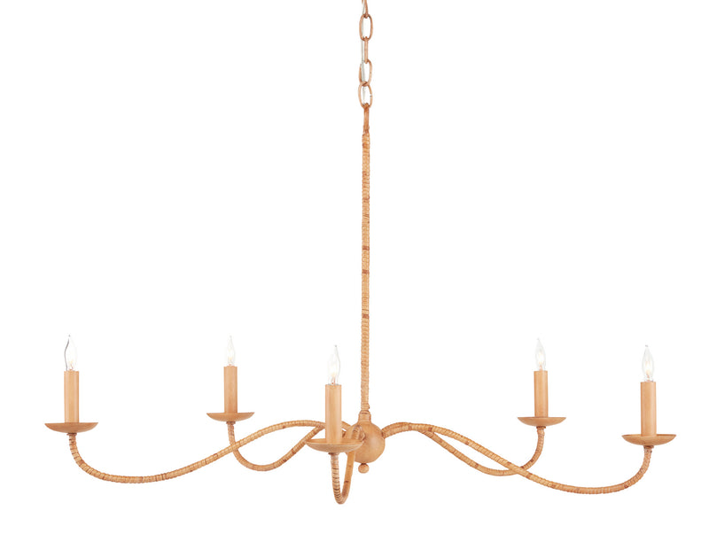 Currey and Company - 9000-0848 - Five Light Chandelier - Saxon Collection - Saddle Tan/Natural Rattan