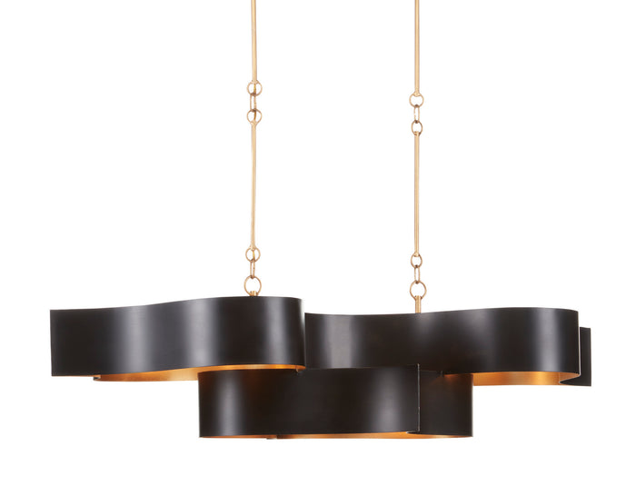 Currey and Company Six Light Chandelier from the Grand Lotus collection in Satin Black/Contemporary Gold Leaf finish