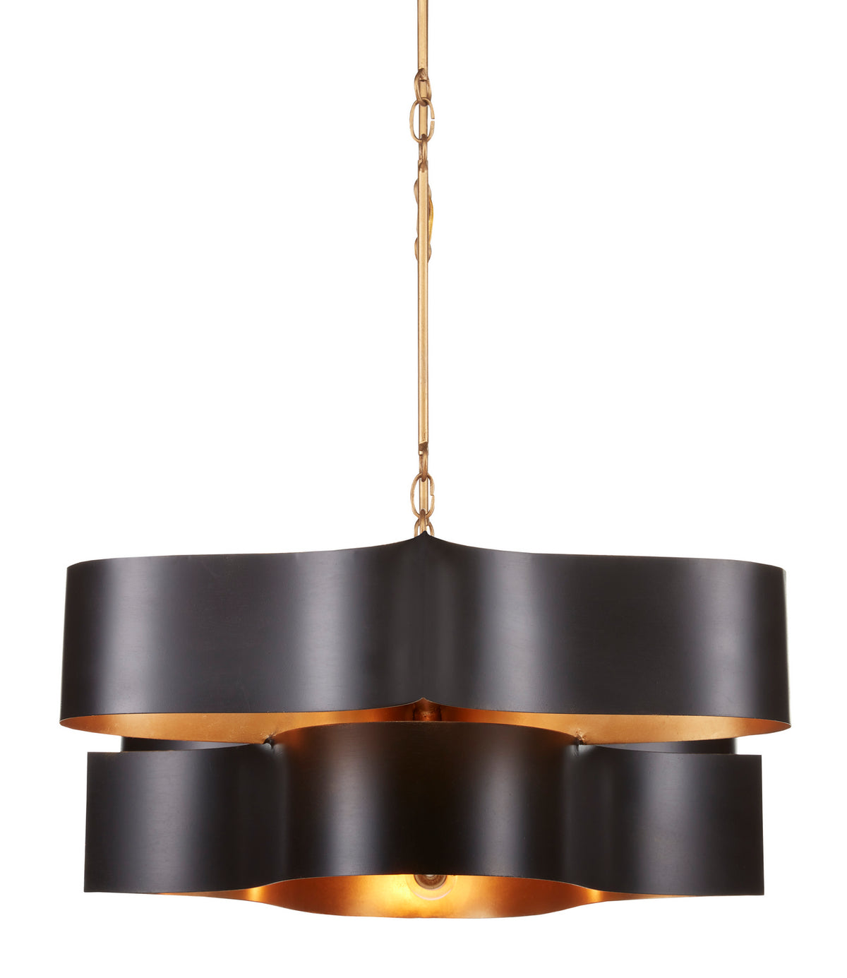 Currey and Company - 9000-0853 - Six Light Chandelier - Grand Lotus Collection - Satin Black/Contemporary Gold Leaf