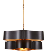 Currey and Company - 9000-0853 - Six Light Chandelier - Grand Lotus Collection - Satin Black/Contemporary Gold Leaf