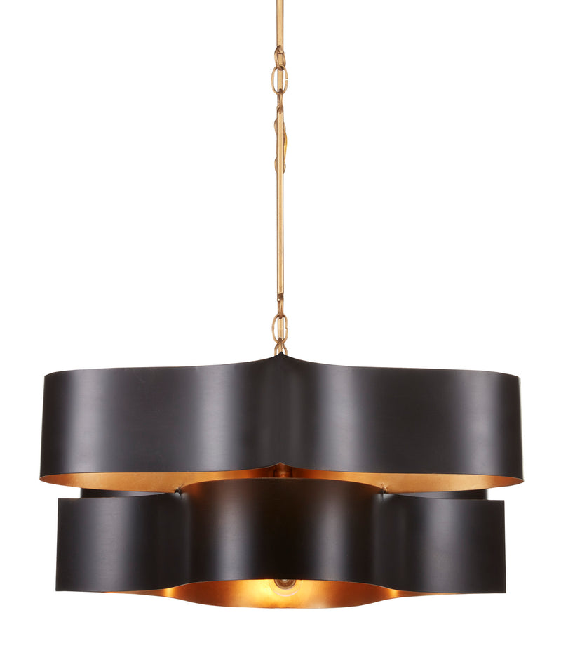 Currey and Company - 9000-0853 - Six Light Chandelier - Grand Lotus Collection - Satin Black/Contemporary Gold Leaf