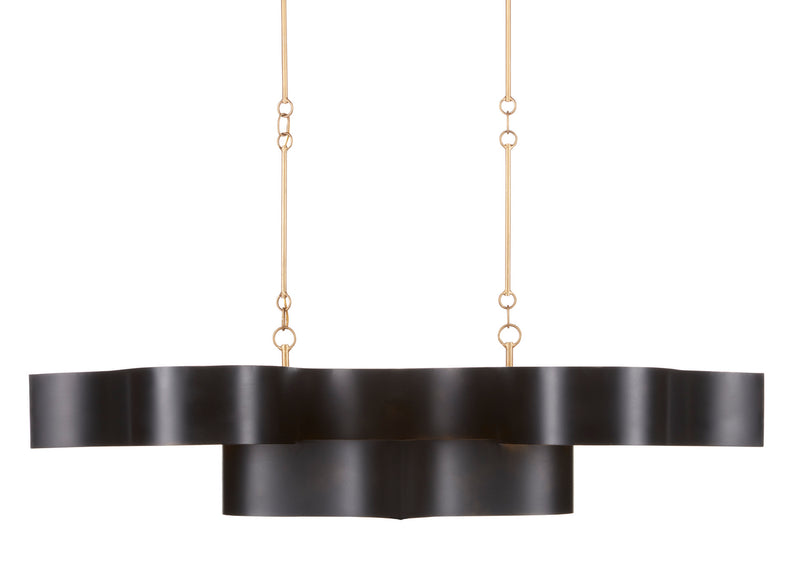 Currey and Company - 9000-0853 - Six Light Chandelier - Grand Lotus Collection - Satin Black/Contemporary Gold Leaf
