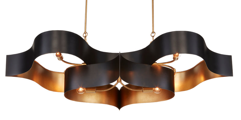 Currey and Company - 9000-0853 - Six Light Chandelier - Grand Lotus Collection - Satin Black/Contemporary Gold Leaf