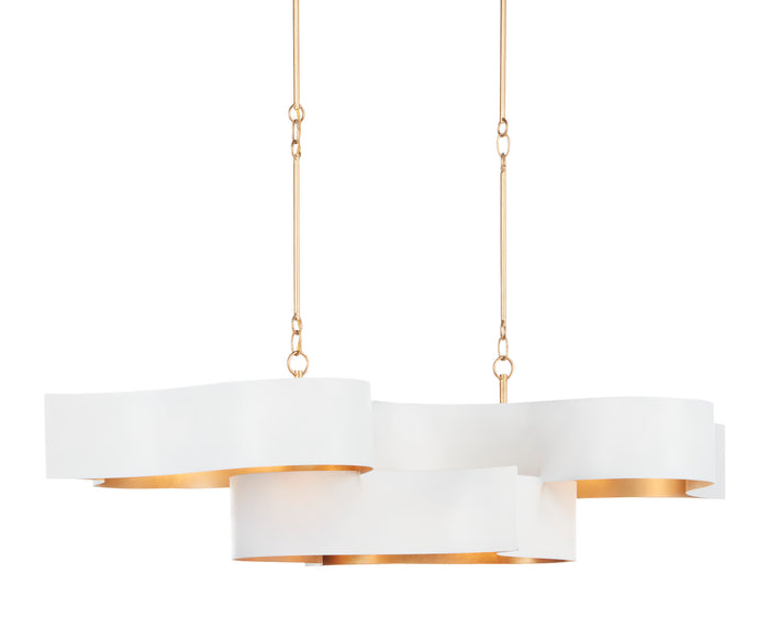 Currey and Company Six Light Chandelier from the Grand Lotus collection in Sugar White/Contemporary Gold Leaf finish