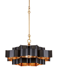 Currey and Company - 9000-0855 - One Light Chandelier - Grand Lotus Collection - Satin Black/Contemporary Gold Leaf