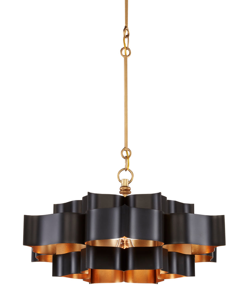 Currey and Company - 9000-0855 - One Light Chandelier - Grand Lotus Collection - Satin Black/Contemporary Gold Leaf