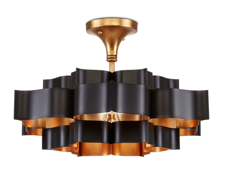 Currey and Company - 9000-0855 - One Light Chandelier - Grand Lotus Collection - Satin Black/Contemporary Gold Leaf