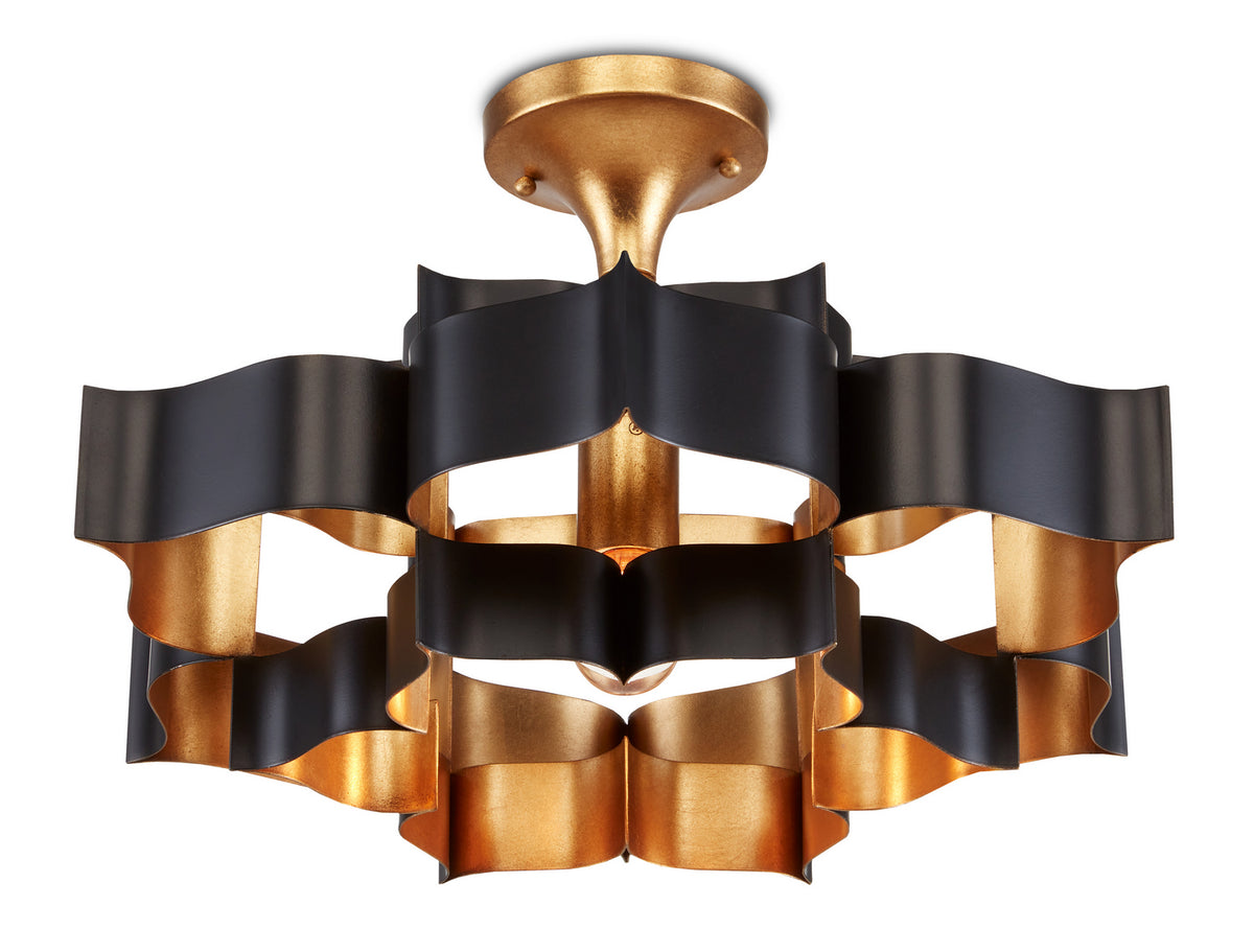 Currey and Company - 9000-0855 - One Light Chandelier - Grand Lotus Collection - Satin Black/Contemporary Gold Leaf