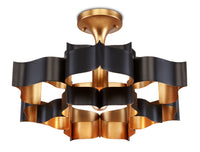 Currey and Company - 9000-0855 - One Light Chandelier - Grand Lotus Collection - Satin Black/Contemporary Gold Leaf