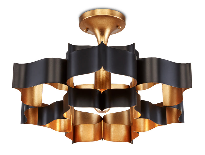 Currey and Company - 9000-0855 - One Light Chandelier - Grand Lotus Collection - Satin Black/Contemporary Gold Leaf