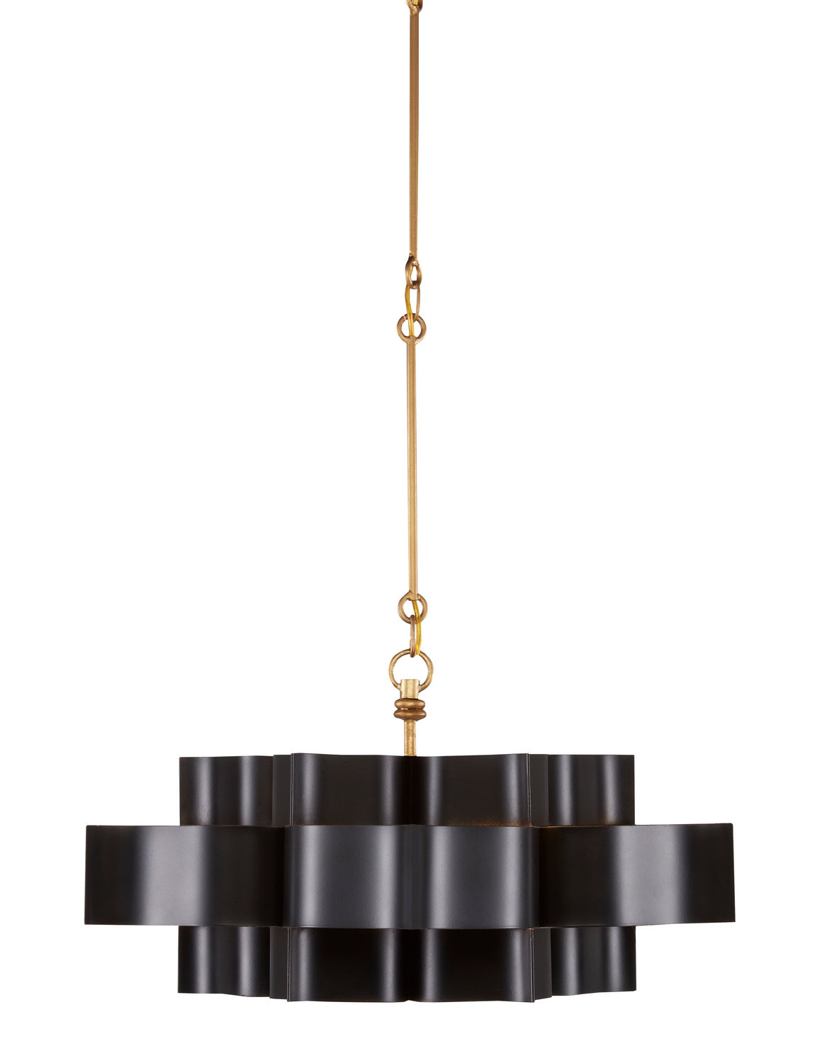 Currey and Company - 9000-0855 - One Light Chandelier - Grand Lotus Collection - Satin Black/Contemporary Gold Leaf