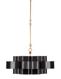 Currey and Company - 9000-0855 - One Light Chandelier - Grand Lotus Collection - Satin Black/Contemporary Gold Leaf