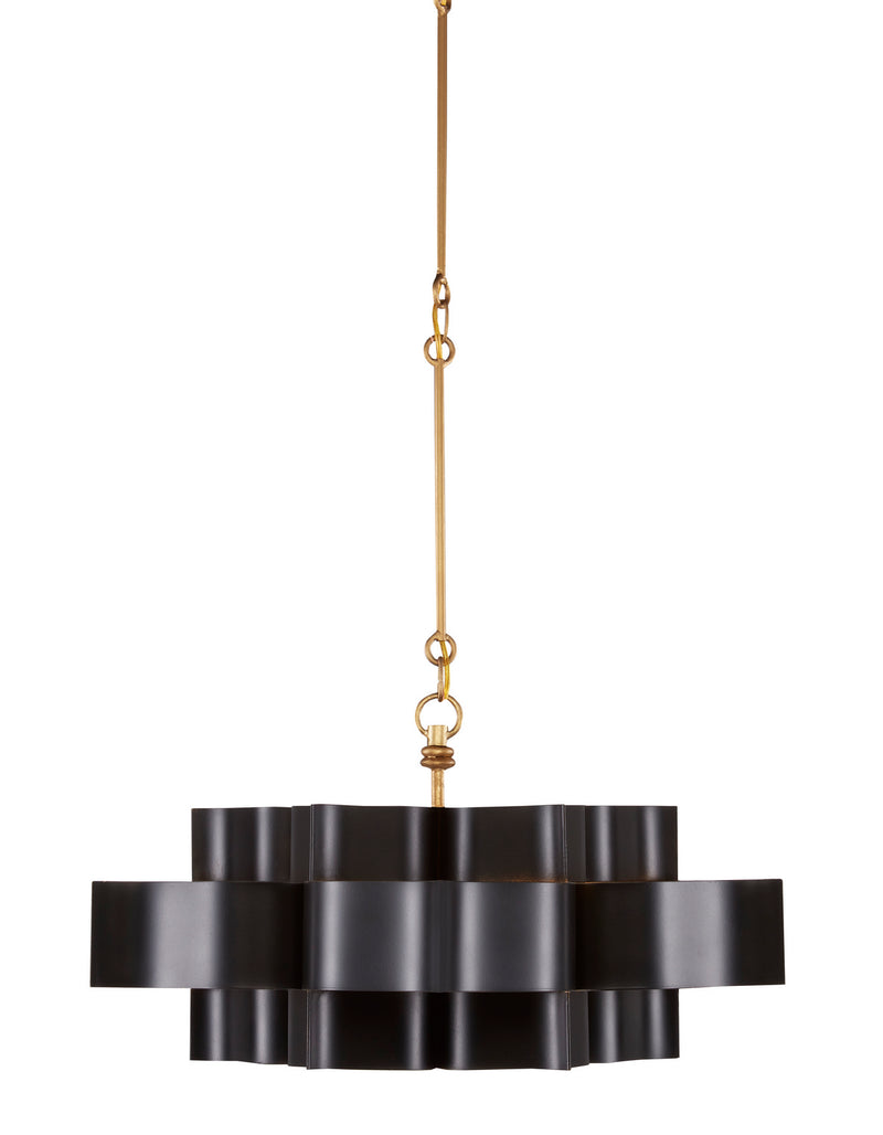 Currey and Company - 9000-0855 - One Light Chandelier - Grand Lotus Collection - Satin Black/Contemporary Gold Leaf